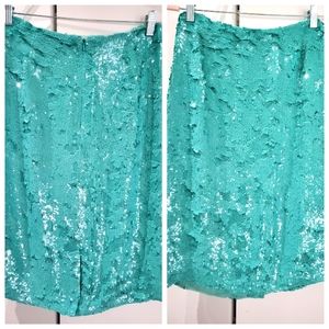 J. Crew Turquoise Metallic Sequin Pencil Skirt
